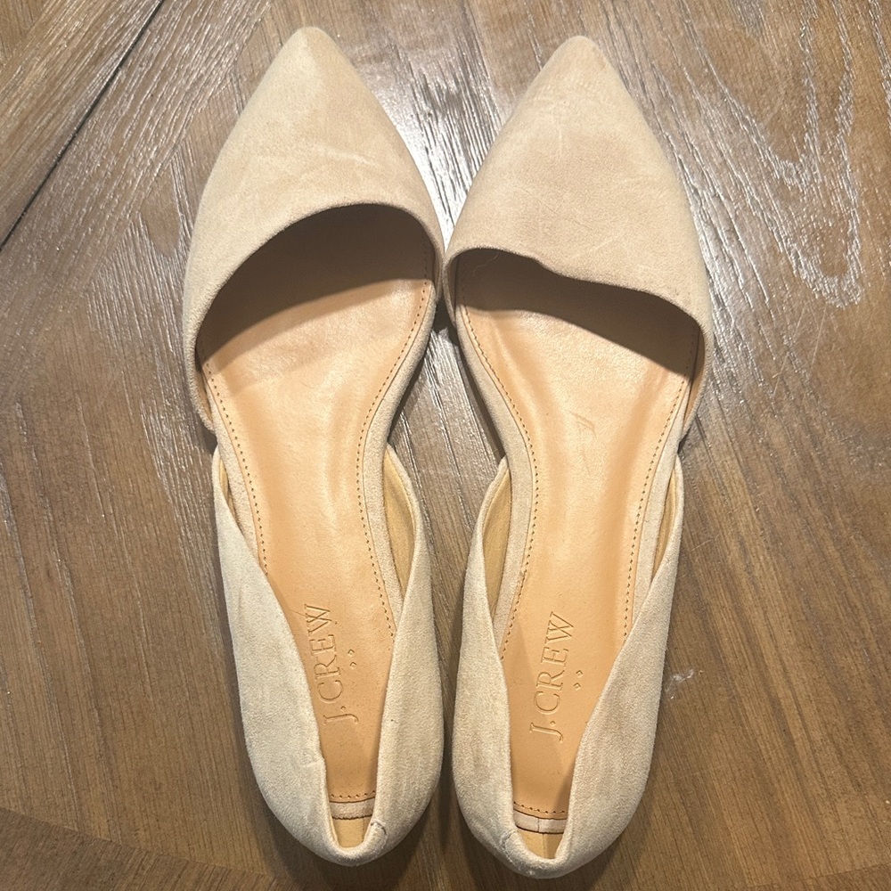 J. Crew Women's Neutral Beige Suede Pointed D'Orsay Flats